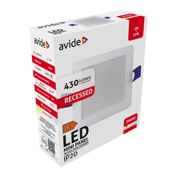 Avide LED Beépíthető Négyzetes Mennyezeti Lámpa Műanyag 5W WW 3000K | BR (SKU:AMRPWW-S-5W-PC) Négyzetes Avide LED Beépíthető Négyzetes Mennyezeti Lámpa Műanyag 5W WW 3000K | BR (SKU:AMRPWW-S-5W-PC) Négyzetes