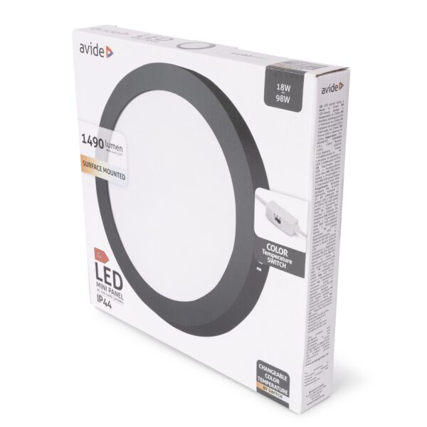 Avide LED Falra Szerelhető Kerek Mennyezeti Lámpa ALU 18W CCT IP44/IP20 Fekete | BR (SKU:AMSMPCCT-R-18W-ALU44-B) Egyéb