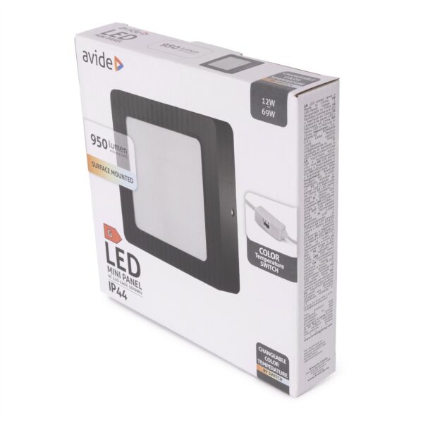 Avide LED Falra Szerelhető Négyzetes Mennyezeti Lámpa ALU 12W CCT IP44/IP20 Fekete | BR (SKU:AMSMPCCT-S-12W-ALU44-B) Négyzetes