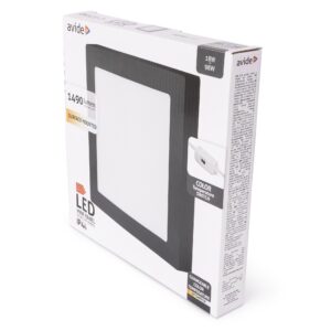 Avide LED Falra Szerelhető Négyzetes Mennyezeti Lámpa ALU 18W CCT IP44/IP20 Fekete | BR (SKU:AMSMPCCT-S-18W-ALU44-B) Négyzetes