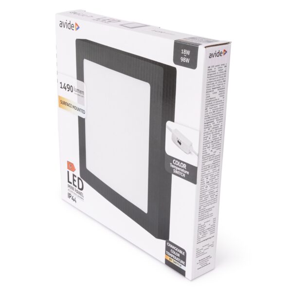 Avide LED Falra Szerelhető Négyzetes Mennyezeti Lámpa ALU 18W CCT IP44/IP20 Fekete | BR (SKU:AMSMPCCT-S-18W-ALU44-B) Négyzetes
