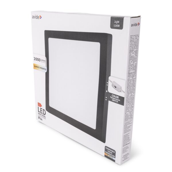 Avide LED Falra Szerelhető Négyzetes Mennyezeti Lámpa ALU 24W CCT IP44/IP20 Fekete | BR (SKU:AMSMPCCT-S-24W-ALU44-B) Négyzetes