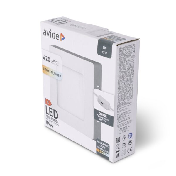 Avide LED Falra Szerelhető Négyzetes Mennyezeti Lámpa ALU 6W CCT IP44/IP20 | BR (SKU:AMSMPCCT-S-6W-ALU44) Négyzetes