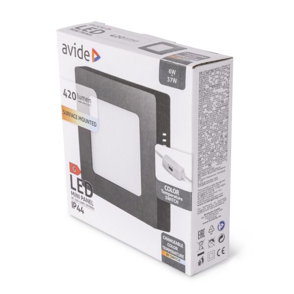 Avide LED Falra Szerelhető Négyzetes Mennyezeti Lámpa ALU 6W CCT IP44/IP20 Fekete | BR (SKU:AMSMPCCT-S-6W-ALU44-B) Négyzetes