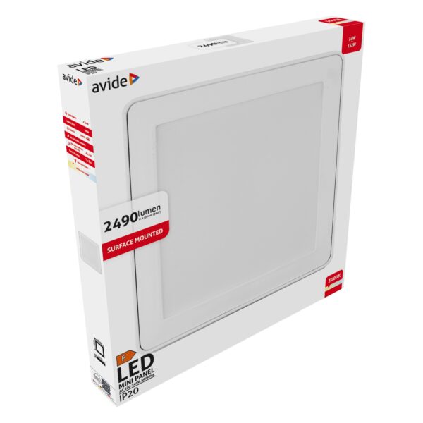 Avide LED Falra Szerelhető Négyzetes Mennyezeti Lámpa Műanyag 9W WW 3000K | BR (SKU:AMSPWW-S-9W-PC) LED panelek