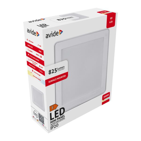 Avide LED Falra Szerelhető Négyzetes Mennyezeti Lámpa Műanyag 9W WW 3000K | BR (SKU:AMSPWW-S-9W-PC) LED panelek