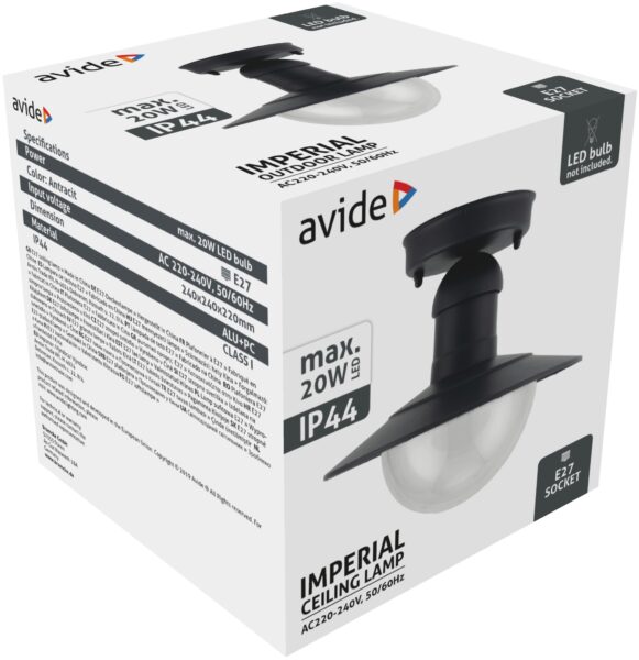 Avide Kültéri Mennyezeti Lámpa Imperial 1xE27 IP44 Antracit | BR (SKU:AOLCE27-IMP-AN) Kültéri lámpatestek Avide Kültéri Mennyezeti Lámpa Imperial 1xE27 IP44 Antracit | BR (SKU:AOLCE27-IMP-AN) Kültéri lámpatestek