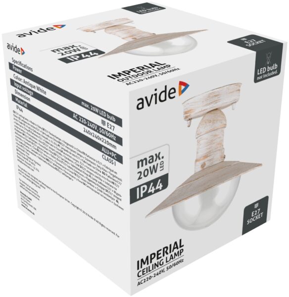 Avide Kültéri Mennyezeti Lámpa Imperial 1xE27 IP44 Antik fehér | BR (SKU:AOLCE27-IMP-AW) Kültéri lámpatestek Avide Kültéri Mennyezeti Lámpa Imperial 1xE27 IP44 Antik fehér | BR (SKU:AOLCE27-IMP-AW) Kültéri lámpatestek