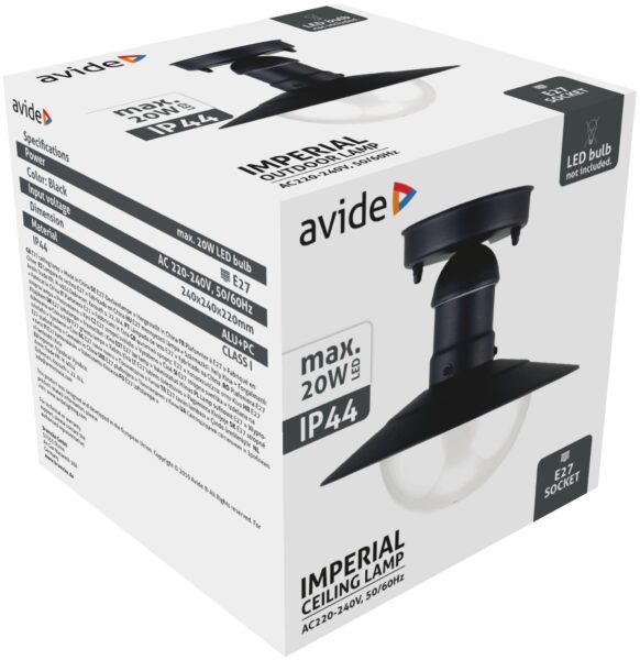 Avide Kültéri Mennyezeti Lámpa Imperial 1xE27 IP44 Fekete | BR (SKU:AOLCE27-IMP-B) Kültéri lámpatestek Avide Kültéri Mennyezeti Lámpa Imperial 1xE27 IP44 Fekete | BR (SKU:AOLCE27-IMP-B) Kültéri lámpatestek
