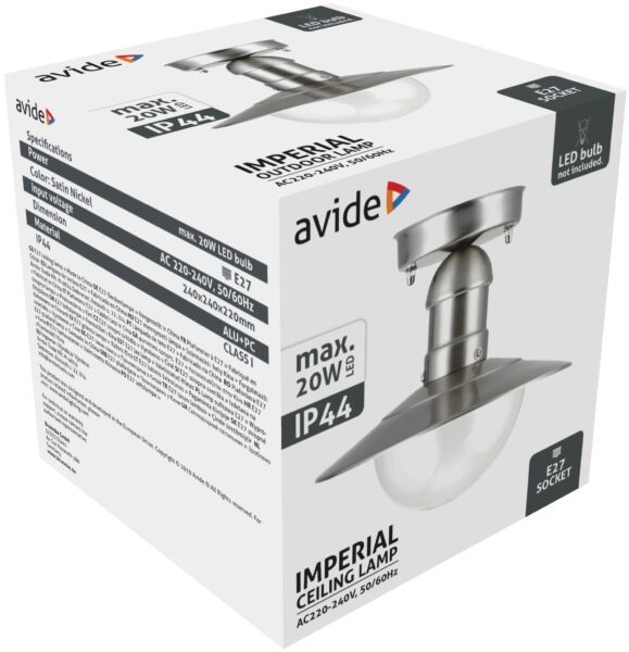 Avide Kültéri Mennyezeti Lámpa Imperial 1xE27 IP44 Rozsdamentes Acél | BR (SKU:AOLCE27-IMP-SN) Kültéri lámpatestek Avide Kültéri Mennyezeti Lámpa Imperial 1xE27 IP44 Rozsdamentes Acél | BR (SKU:AOLCE27-IMP-SN) Kültéri lámpatestek