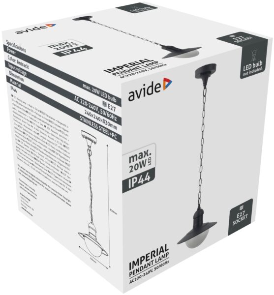 Avide kültéri függeszték lámpa Imperial 1xE27 IP44 Antracit | BR (SKU:AOLHE27-IMP-AN) Kültéri lámpatestek Avide kültéri függeszték lámpa Imperial 1xE27 IP44 Antracit | BR (SKU:AOLHE27-IMP-AN) Kültéri lámpatestek
