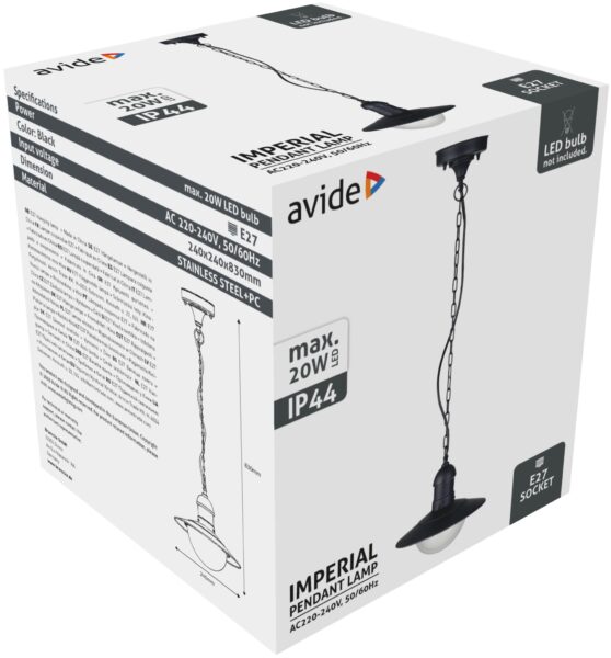 Avide kültéri függeszték lámpa Imperial 1xE27 IP44 fekete | BR (SKU:AOLHE27-IMP-B) Kültéri lámpatestek Avide kültéri függeszték lámpa Imperial 1xE27 IP44 fekete | BR (SKU:AOLHE27-IMP-B) Kültéri lámpatestek