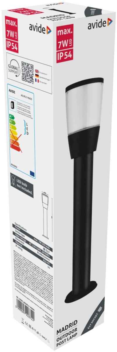 Avide kültéri álló lámpa Madrid E27 IP54 520mm | BR (SKU:AOLPE27-MADS) Álló lámpa