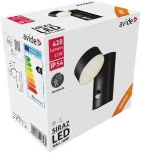 Avide kültéri fali lámpa Siraz LED 12W NW mozgásérzékelővel IP54 | BR (SKU:AOLW12WLED-S-SIRAZ) Integrált LED