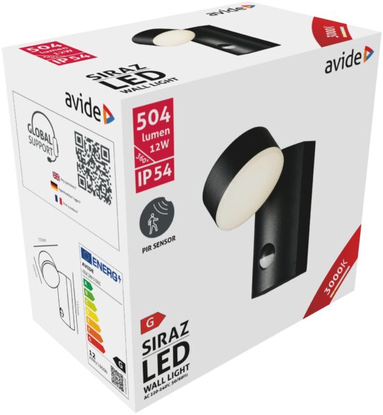 Avide kültéri fali lámpa Siraz LED 12W WW mozgásérzékelővel IP54 | BR (SKU:AOLW12WW-S-SIRAZ) Importált Avide kültéri fali lámpa Siraz LED 12W WW mozgásérzékelővel IP54 | BR (SKU:AOLW12WW-S-SIRAZ) Importált