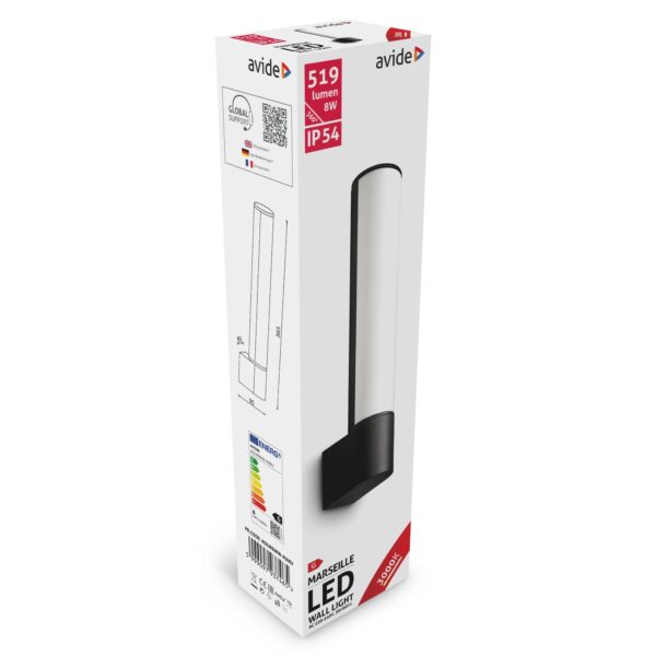 Avide kültéri fali lámpa Marseille Függőleges LED 8W WW IP54 | BR (SKU:AOLW8WW-MARV) Integrált LED
