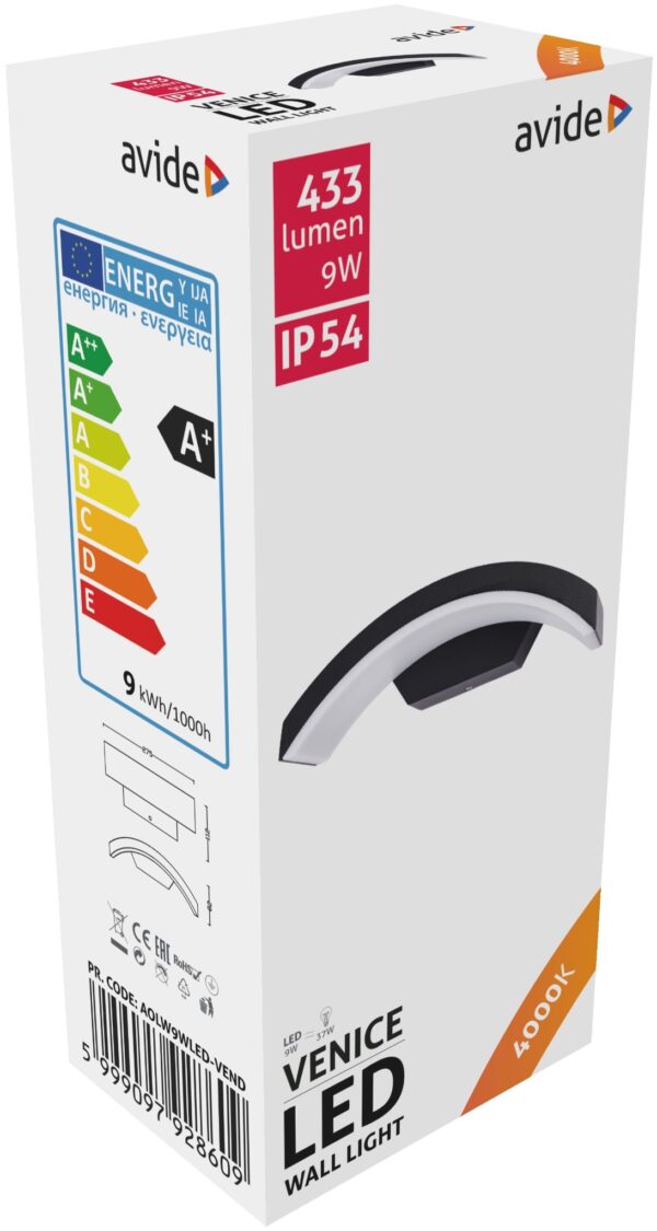 Avide kültéri fali lámpa Venice LED 9W NW IP54 | BR (SKU:AOLW9WLED-VEND) Integrált LED