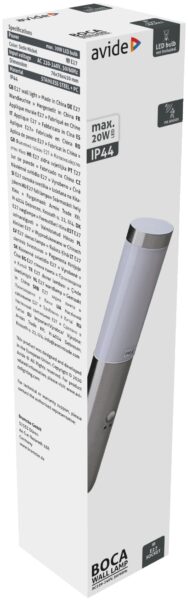 Avide kültéri fali lámpa Boca 1xE27 PIR IP44 Szatén Nikkel | BR (SKU:AOLWE27-BOC-S-SN) Betekerhető