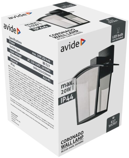 Avide kültéri fali lámpa Coronado 1xE27 IP44 fekete | BR (SKU:AOLWE27-CORD) Falikar Avide kültéri fali lámpa Coronado 1xE27 IP44 fekete | BR (SKU:AOLWE27-CORD) Falikar