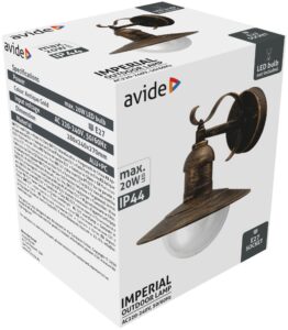 Avide kültéri fali lámpa Imperial 1xE27 IP44 antik arany | BR (SKU:AOLWE27-IMP-AG) Falikar