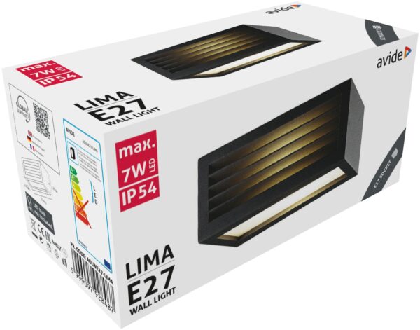 Avide kültéri fali lámpa Lima 1xE27 IP54 | BR (SKU:AOLWE27-LIMA) Kültéri lámpatestek