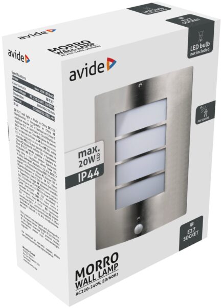 Avide kültéri fali lámpa Morro 1xE27 PIR IP44 Szatén Nikkel | BR (SKU:AOLWE27-MOR-S-SN) Kültéri lámpatestek Avide kültéri fali lámpa Morro 1xE27 PIR IP44 Szatén Nikkel | BR (SKU:AOLWE27-MOR-S-SN) Kültéri lámpatestek