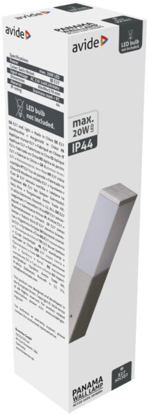 Avide kültéri fali lámpa Panama 1xE27 IP44 Szatén Nikkel | BR (SKU:AOLWE27-PANA-SN) Betekerhető