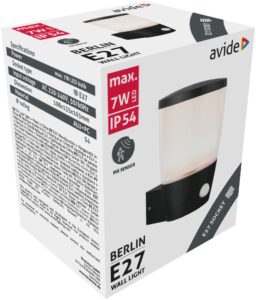 Avide kültéri fali lámpa Berlin 1xE27 mozgásérzékelővel IP54 | BR (SKU:AOLWE27-S-BER) Betekerhető