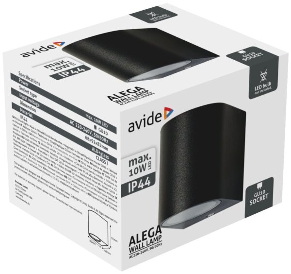 Avide kültéri fali lámpa Alega 1xGU10 IP44 Fekete | BR (SKU:AOLWGU10-ALEGS) Betekerhető