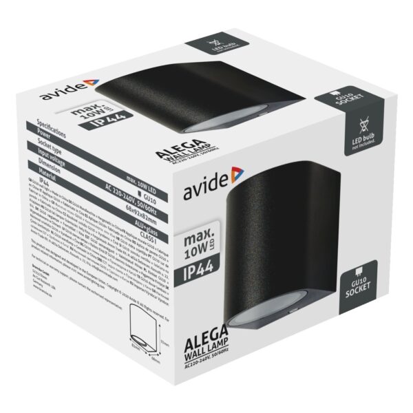 Avide kültéri fali lámpa Alega 1xGU10 IP44 Fekete | BR (SKU:AOLWGU10-ALEGS) Betekerhető