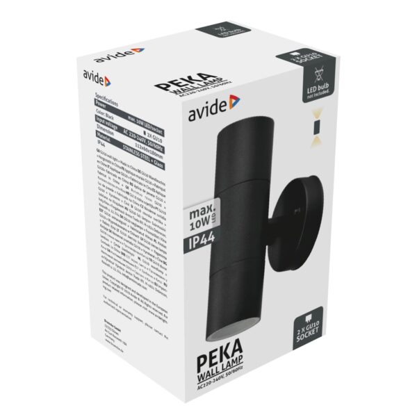 Avide kültéri fali lámpa Peka 2xGU10 IP44 Fekete | BR (SKU:AOLWGU10-PED-B) Betekerhető Avide kültéri fali lámpa Peka 2xGU10 IP44 Fekete | BR (SKU:AOLWGU10-PED-B) Betekerhető
