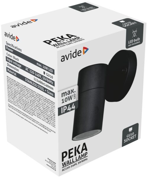 Avide kültéri fali lámpa Peka 1xGU10 IP44 Fekete | BR (SKU:AOLWGU10-PES-B) Betekerhető