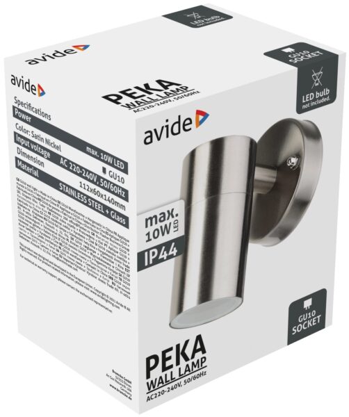 Avide kültéri fali lámpa Peka 1xGU10 IP44 Szatén Nikkel | BR (SKU:AOLWGU10-PES-SN) Betekerhető