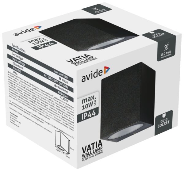 Avide kültéri fali lámpa Vatia 1xGU10 IP44 Fekete | BR (SKU:AOLWGU10-VATS) Betekerhető
