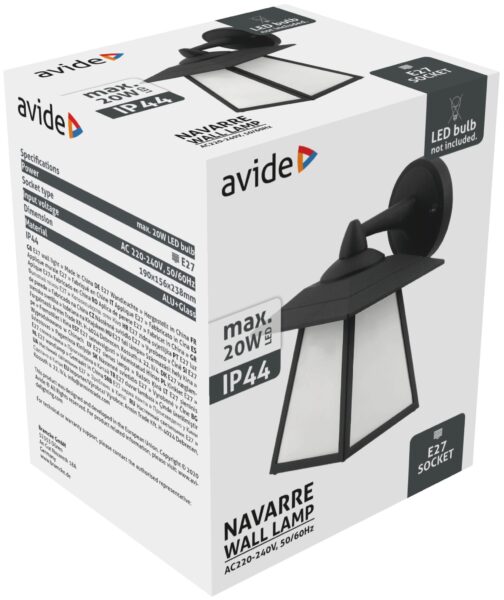 Avide kültéri fali lámpa Navarre 1xE27 IP44 fekete | BR (SKU:AOLWL-NAV) Falikar Avide kültéri fali lámpa Navarre 1xE27 IP44 fekete | BR (SKU:AOLWL-NAV) Falikar
