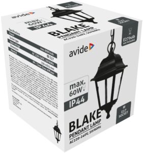 Avide Kültéri Függeszték Lámpa Blake 1xE27 825mm Fekete IP44 | BR (SKU:AOPL-1XE27-BLA) Falikar