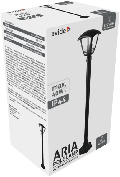 Avide Kültéri Álló Lámpa Aria 1000mm 1xE27 Fekete IP44 | BR (SKU:AOPLL-1XE27-ARIA) Álló lámpa