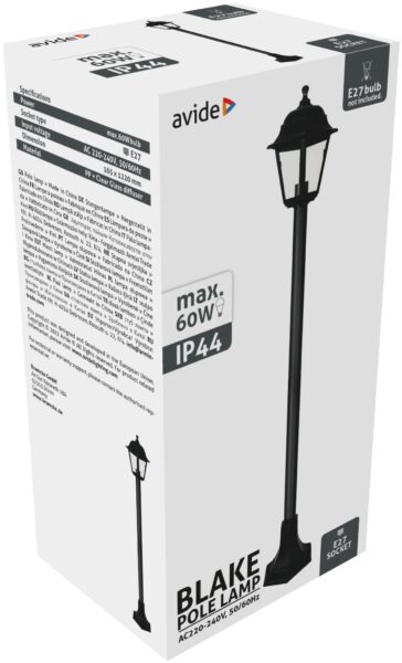 Avide Kültéri Álló Lámpa Blake 1xE27 1200mm Fekete IP44 | BR (SKU:AOPLL-1XE27-BLA) Álló lámpa Avide Kültéri Álló Lámpa Blake 1xE27 1200mm Fekete IP44 | BR (SKU:AOPLL-1XE27-BLA) Álló lámpa