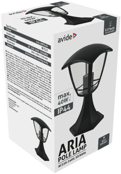 Avide Kültéri Álló Lámpa Aria 290mm 1xE27 Fekete IP44 | BR (SKU:AOPLS-1XE27-ARIA) Kültéri lámpatestek Avide Kültéri Álló Lámpa Aria 290mm 1xE27 Fekete IP44 | BR (SKU:AOPLS-1XE27-ARIA) Kültéri lámpatestek