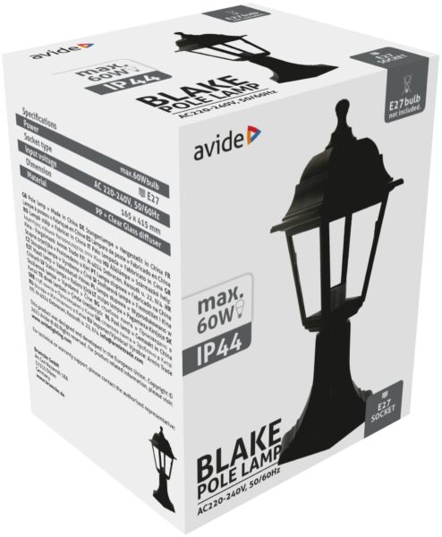 Avide Kültéri Álló Lámpa Aria 1000mm 1xE27 Fekete IP44 | BR (SKU:AOPLL-1XE27-ARIA) Álló lámpa