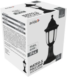 Avide Kültéri Álló Lámpa Mateo XS 1xE27 Fekete IP44 | BR (SKU:AOPLXS-1XE27-MAT) Álló lámpa