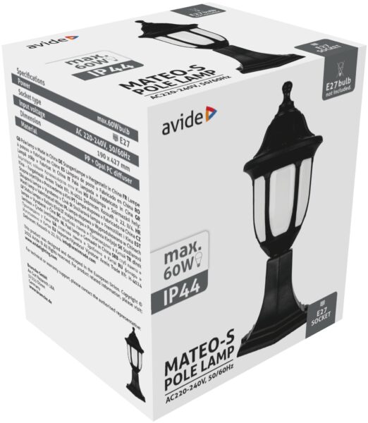 Avide Kültéri Álló Lámpa Mateo-XL 1220mm 1xE27 Fekete IP44 | BR (SKU:AOPLXL-1XE27-MAT) Álló lámpa