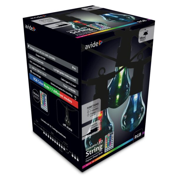 Avide Kültéri Füzér 5m Papaya RGB Sorolható Távirányítóval | BR (SKU:AOS10LE27PLR-RGB) Füzérek
