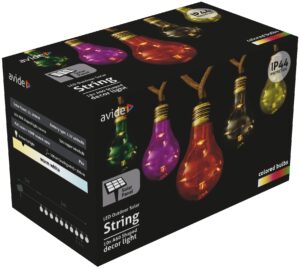 Avide Kültéri Szolár Füzér 5m, Kötél Kábel, 10 Színezett Globe, IP44 | BR (SKU:AOSS5R-10MC50ML) Füzérek