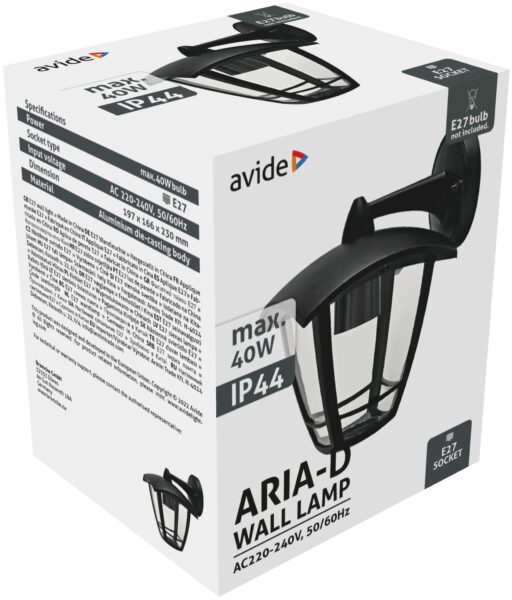 Avide Kültéri Fali Lámpa Aria-D 1xE27 Fekete IP44 | BR (SKU:AOWL-1XE27-ARIA-D) Kültéri lámpatestek Avide Kültéri Fali Lámpa Aria-D 1xE27 Fekete IP44 | BR (SKU:AOWL-1XE27-ARIA-D) Kültéri lámpatestek