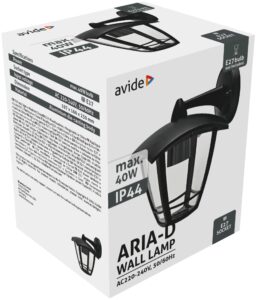 Avide Kültéri Fali Lámpa Aria-D 1xE27 Fekete IP44 | BR (SKU:AOWL-1XE27-ARIA-D) Betekerhető