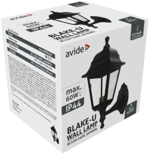 Avide Kültéri Fali Lámpa Blake-U 1xE27 Fekete IP44 | BR (SKU:AOWL-1XE27-BLA-U) Betekerhető
