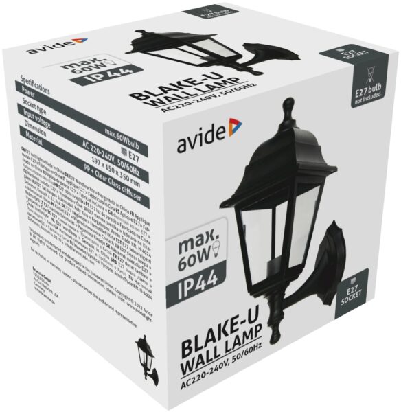 Avide Kültéri Fali Lámpa Aria-D 1xE27 Fekete IP44 | BR (SKU:AOWL-1XE27-ARIA-D) Betekerhető