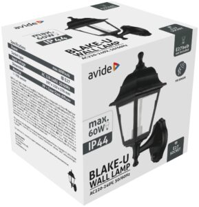 Avide Kültéri Fali Lámpa Blake-U 1xE27 Fekete IP44 PIR | BR (SKU:AOWL-1XE27-BLA-U-PIR) Betekerhető