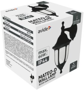Avide Kültéri Fali Lámpa Mateo-D 1xE27 Fekete IP44 | BR (SKU:AOWL-1XE27-MAT-D) Betekerhető